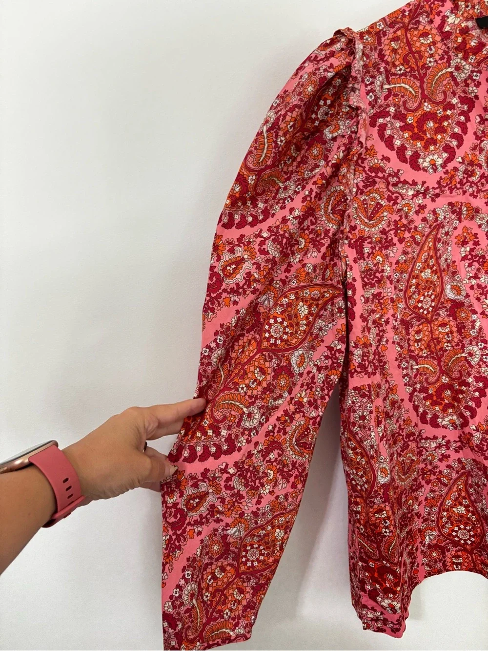 J.Crew Re-Imagined Large Pink Paisley Floral Ruffle Puff Sleeve Blouse Cotton